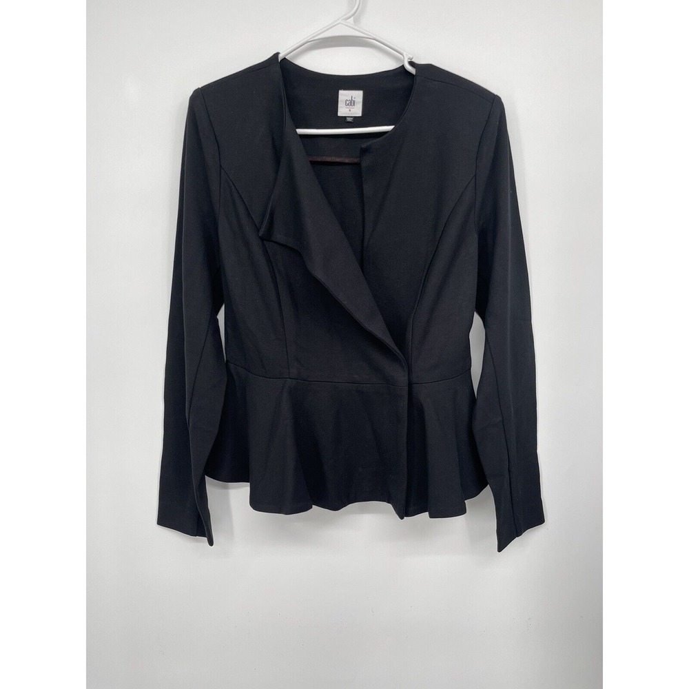 Cabi 6 Peplum‎ Blazer Women Black Excellent Stretch Ponte Snap Front 3549